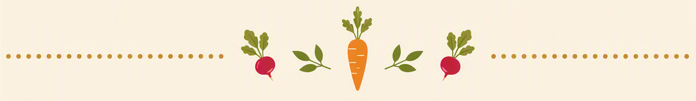 Séparateur décoratif avec des légumes colorés — carottes et radis — sur fond crème, illustrant le thème des légumes crus